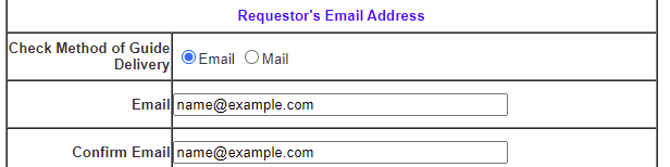 TDLR order form showing email delivery option selected for the PTDE packet